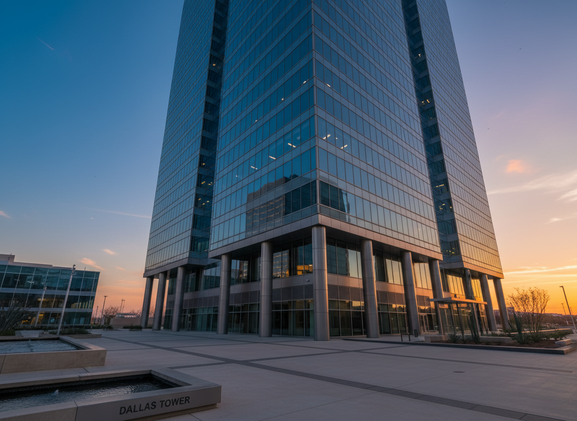 The Galleria Tower exterior at sunset