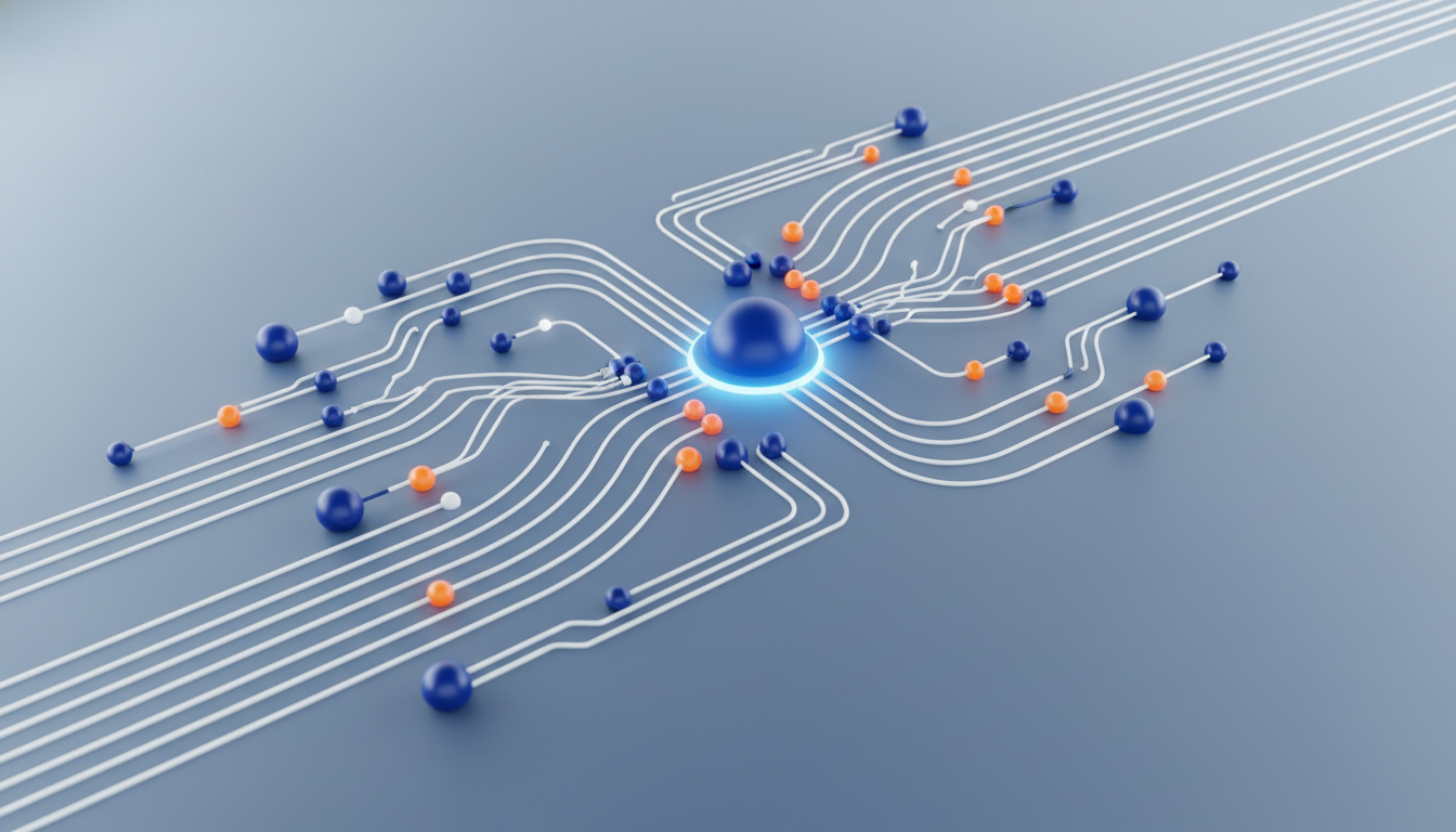 Abstract illustration showing interconnected HVAC systems and data flow